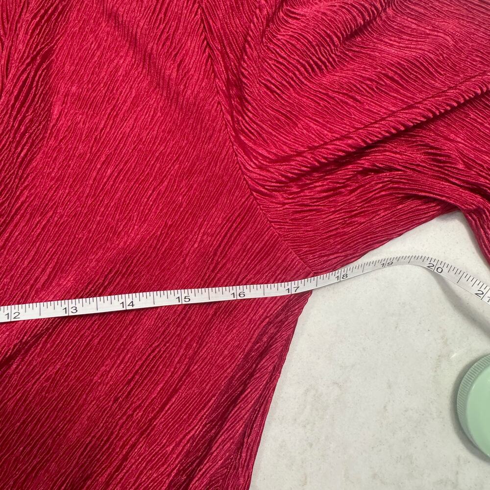 Red Crinkle Plissé Peplum Blouse Surplice Bishop Sleeve Party Large Coquette - Picture 7 of 15